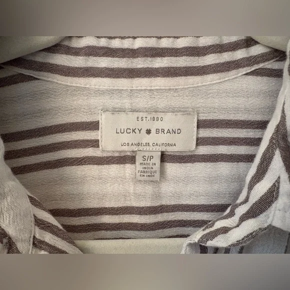 Lucky Brand Women’s Size S Beige and Brown Striped Blouse - Picture 2 of 7